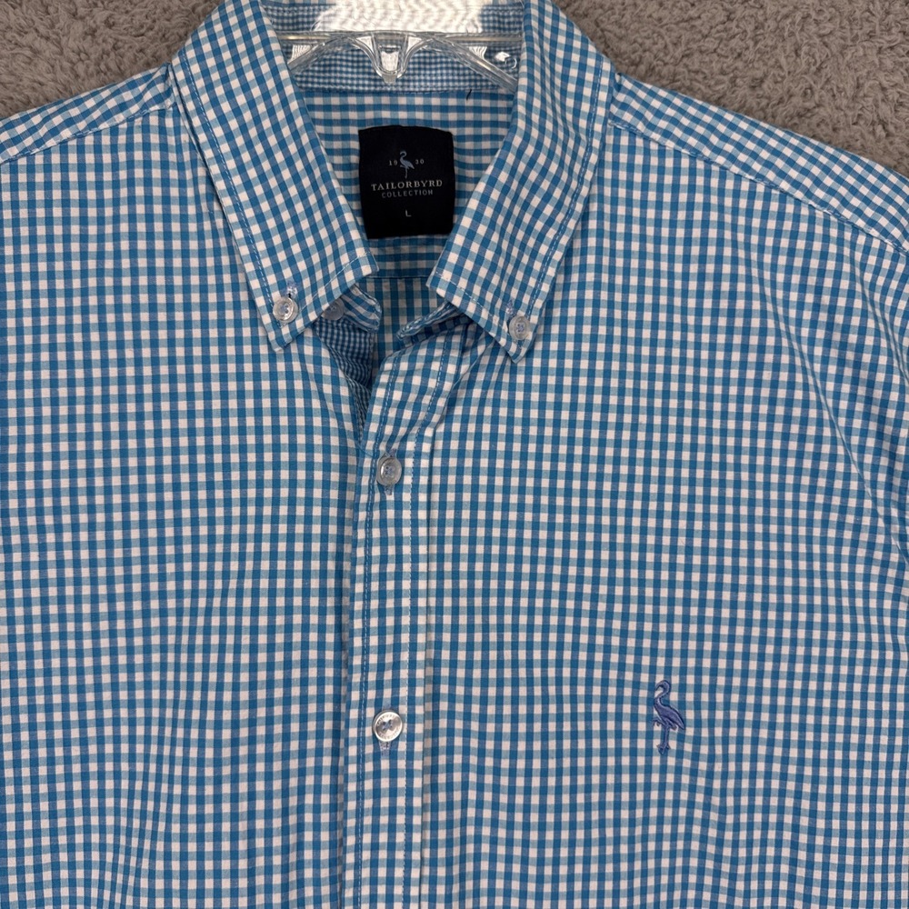 Tailorbyrd Shirt Mens Large Blue Check S/S Button Front Plaid Stretch